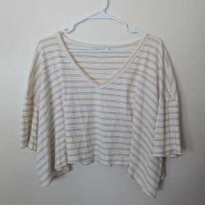Striped V-Neck Cropped Women’s Top - Cream & Tan